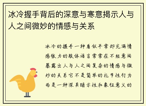 冰冷握手背后的深意与寒意揭示人与人之间微妙的情感与关系